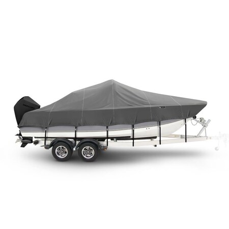 Eevelle Boat Cover BAY BOAT Rounded Bow, Low/No Bow Rails, Outboard Fits 30ft 6in L - 120in W, Charcoal WSCCB30120B-CHL